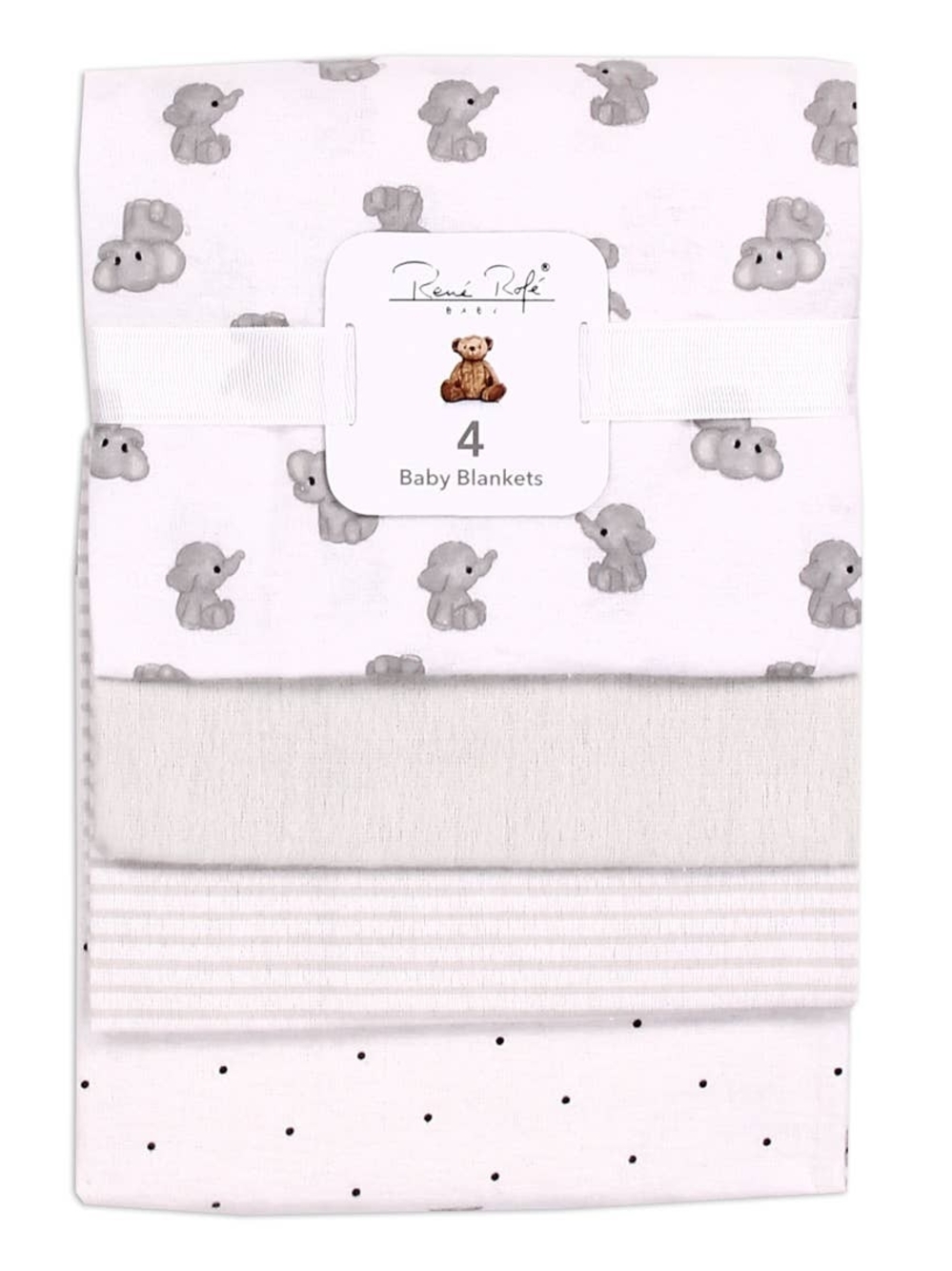 Rene Rofe White and Gray Baby Blanket Set - 4 Pack